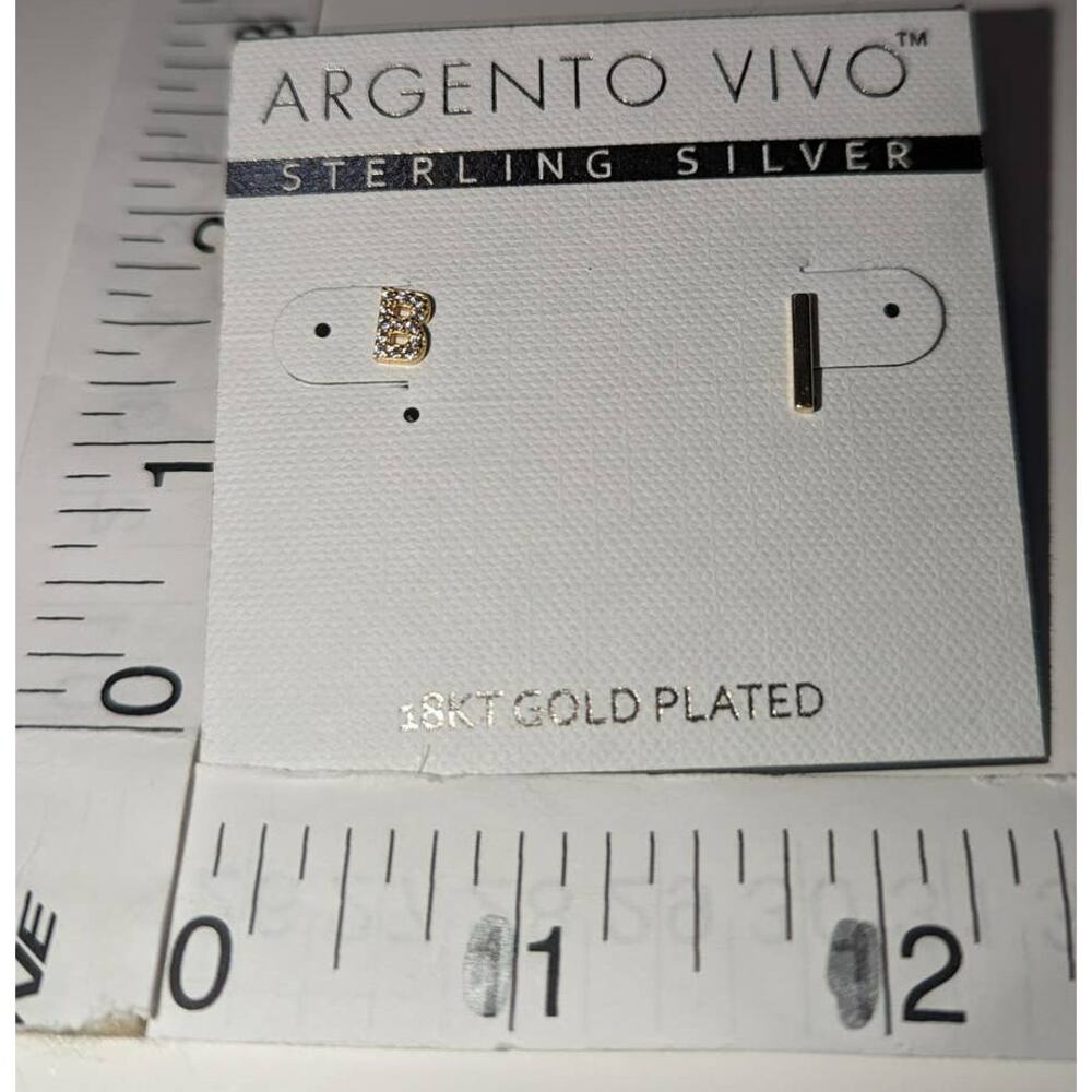 Argento Vivo Sterling 18KT Gold Plated Letter B and Bar Studs Asymmetrical